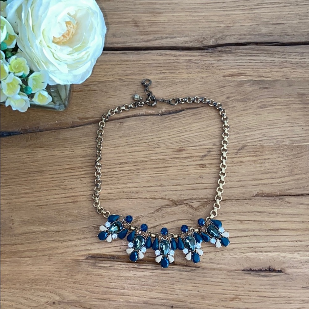 J. Crew navy, blue, and gold statement necklace